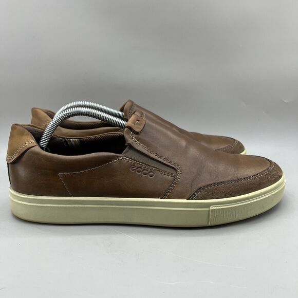 ECCO Kyle Slip On Sneakers Men Size 9.5 US, 43 EU Brown Leather Comfort Shoes - Picture 1 of 10